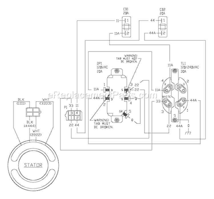 Page E Diagram and Parts List for 030204-0  Briggs and Stratton Generator